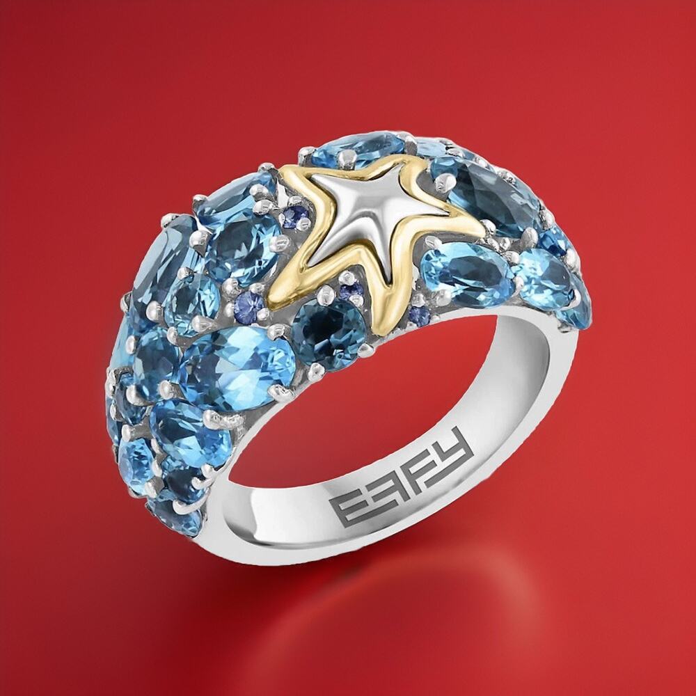 NEW! Effy. Sterling Silver & Assorted Stone Starfish Ring / Size 7